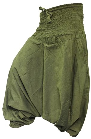 SHOPOHOLIC FASHION Liso Holgado Pantalones Harén Aladdin Hippy Pantalones, Mono - Verde Militar, One Size