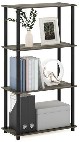 Furinno TURN-N-TUBE Storage Shelves, 4-Tier Toolless Book Shelf, Corner Shelf, Toolless Open Shelves, for Organization and Storage, Living Room, Garage, Home Office, French Oak