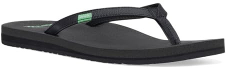Sanuk Yoga Joy | Flip Flops for Women | Yoga Sandals For Women | Women's Beach Sandals | Memory Foam Footbed, Black, 9