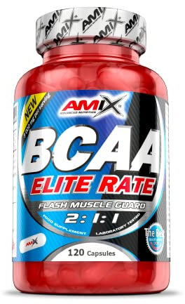 AMIX - BCCA Elite Rate 120 Cápsulas - Favorece la Recuperación Muscular y Ayuda a Definir los Músculos - Aporta Aminoácidos Esenciales - BCAA Glutamina