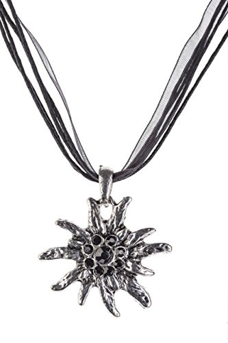 Collier Edelweiss pour tenue traditionnelle, avec strass- - Noir - Taille unique