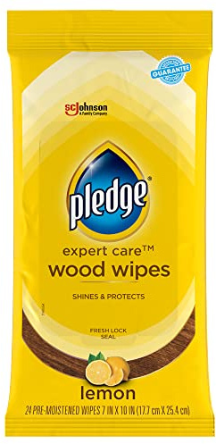 Pledge Expert Care Enhancing Wood Wipes, Lemon Scent, 24 Count