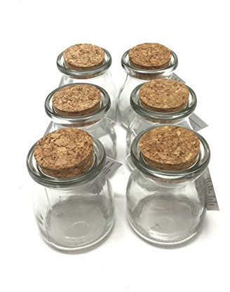 Set Of 6 Small Glass Storage Jars Cork Lids. Crafts, Hobbies, Spices Etc