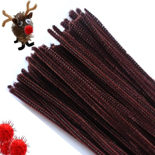 Brown Pipe Cleaners for Craft - Long Chenille Stems 6mm x 30cm, 50 Pack