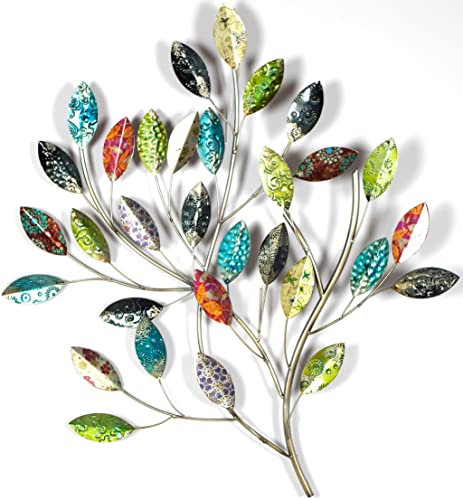 Kobolo Wandbild Wanddeko Metallbild - BUSCH mit Blättern - Metall - 66x65 cm