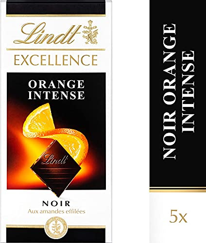 Lindt - Tablette Orange Intense EXCELLENCE - Chocolat Noir - 100g - Lot de 5
