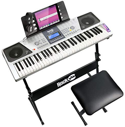 RockJam 61 Key Keyboard Piano Kit with Digital Piano Bench, Electric Piano Stand, Headphones Note Stickers & Simply Piano Lessons
