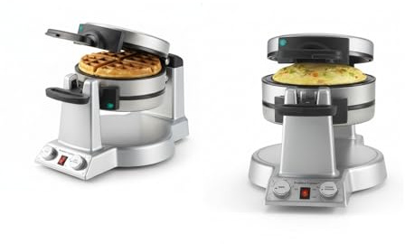 Cuisinart Breakfast Express Flip Waffle and Omelet Maker, One Side Waffle Maker and One Side Egg and Omelet Maker, 1 Inch Belgian Waffles, Nonstick, Dual Browning Controls, Stainless Steel, WAF-B50