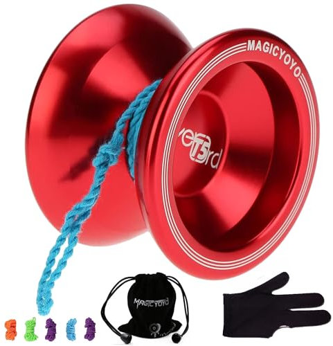 Magicyoyo Metal T5 Overlord Professional Unresponsive Yoyo Alloy Yoyo with 12 Yo Yo Strings, Yo-Yo Bag, Glove,Xmas Gift for Kids (Red)