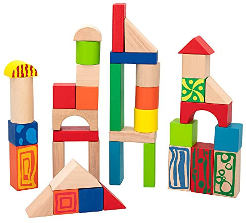 WOOMAX 40994 Piezas Madera construcción niños, Bloques construcción Madera, Juegos de construcción, +18 Meses, 50 Bloques