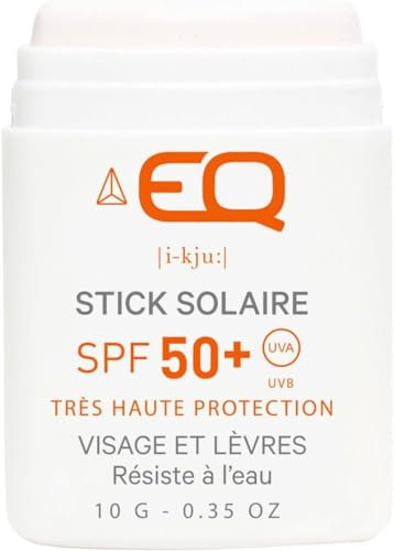 Eq | Stick solaire Visage Bio - Blanc - Très Haute protection SPF50+ - Tube 10g - Résistant à l'eau - Filtres Minéraux - Respecte le milieu Marin - Made In France