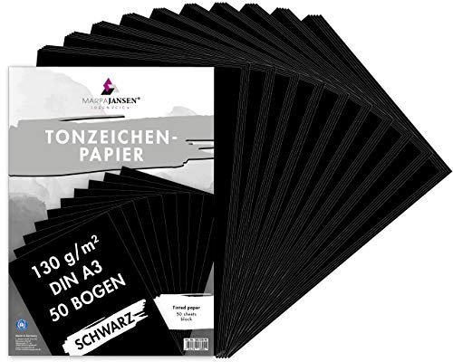 MarpaJansen Tonzeichenpapier Schwarz Matt, DIN A3, 50 Bogen, 130g/qm, Blauer Engel zertifiziert