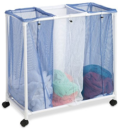 Honey-Can-Do HMP-01629 3 bag mesh laundry sorter, 30.5 x 15.3 x 30 , Blue/White