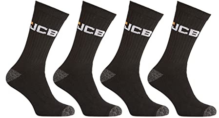 JCB - Men's Black work wear boot Socks | 4 Pairs | U.K. Size 6-11 | Boot Socks, Reinforced Socks, Terry Cushioning (UK, Numeric, 6, 11, Regular, Regular, Black)
