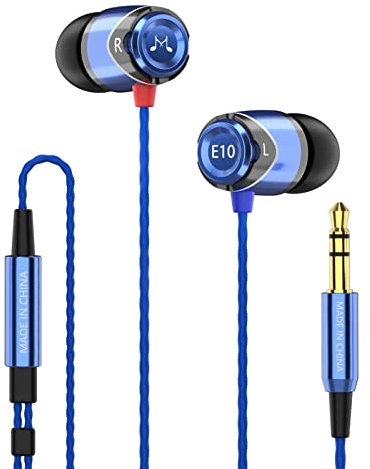SoundMAGIC E10 Auriculares con Cable sin Micrófono Auriculares Estéreo HiFi de Alta Fidelidad Auriculares Intrauditivos con Aislamiento de Ruido Graves Potentes Cable sin Enredos Azul