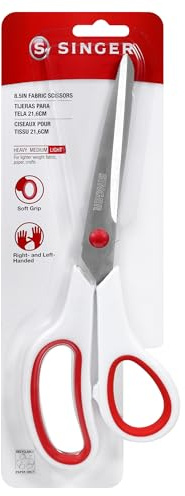 SINGER Fabric Scissors with Comfort Grip, 1-pack, Red & White