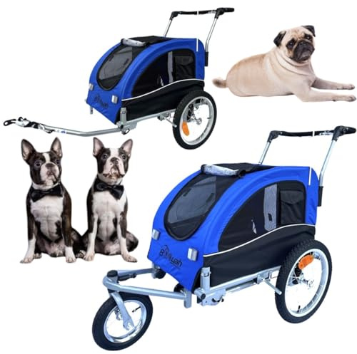 Booyah Medium Pet Dog Stroller & Pet Bike Trailer with Suspension - Blue