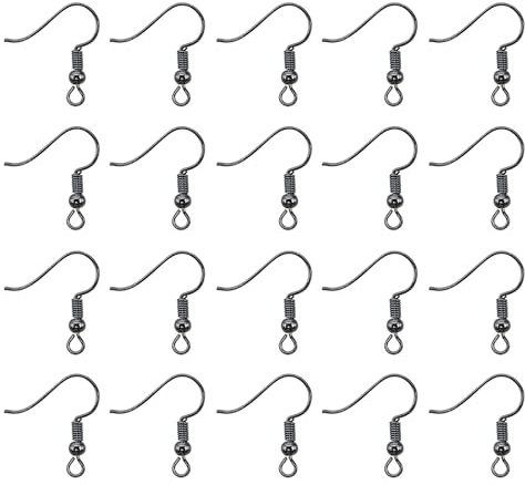 TOAOB 100pcs Earring Hooks Hypo Allergenic French Ear Wires with Ball and Coil 18mm Gray Black Fish Hook Earrings Making Supplies Jewelry Findings
