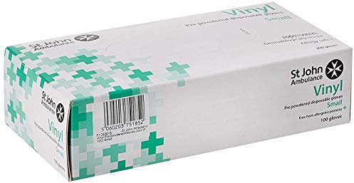 St John Ambulance Vinyl Pre-Powdered Gloves Small (Box of 100)