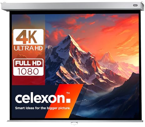 celexon Professional Plus Rollo-Leinwand 140 | 280x210 cm 4:3 | manuell ausziehbare 4K, Full-HD Beamer-Leinwand für Büro-Präsentationen & Heimkino-Projektionen | Wand- & Deckenmontage