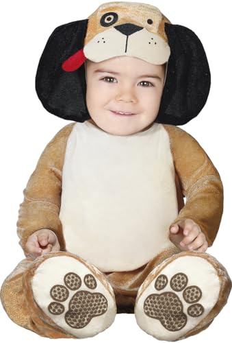FIESTAS GUIRCA | Costume de Petit Chien Bébé (18-24 mois) - Capuche, Combinaison et Pieds - Costumes d'Animaux pour Halloween, Carnaval et Fêtes Déguisées - Idéal pour Bébés Unisexes - Marron