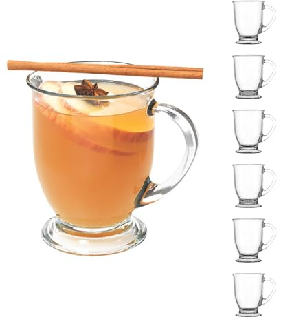 Anchor Hocking Café Glass Coffee Mugs, 16 oz, Set of 6