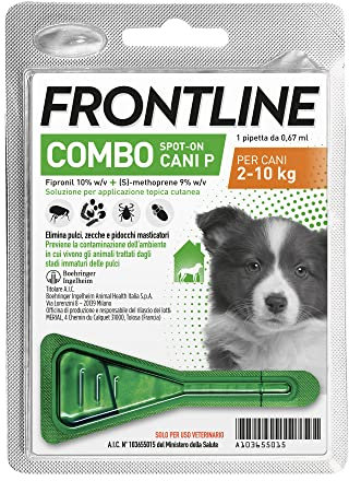 FRONTLINE Combo, 1 Pipetta, Cane Taglia S (2 - 10 Kg), Antiparassitario per Cani, Cuccioli di Lunga Durata, Protegge il Cane e Anche la Casa da Pulci, Zecche, Uova e Larve, Antipulci 1 Pipetta