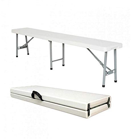 Todeco - Klappbarer Bank , Garten Klappbank - Sitzplätze: 2 bis 4 Personen pro Bank - Maximale Belastbarkeit: 300 kg - 183 x 43 x 30 cm, Weiß, In der Mitte klappbar, 2er Pack
