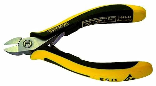Bernstein Werkzeug Seitenschneider Technicline mit abgerundetem Zangenkopf, völlig ohne Wate, ableitfähige zweifarbige Handschutzhüllen, 125 mm, 3-973-15