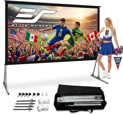 Elite Screens Yard Master 2, 100-INCH Outdoor Indoor Projector Screen Fast Easy Snap On Set-up Freestanding Portable Movie Screen Foldable Front Projection, OMS100H2