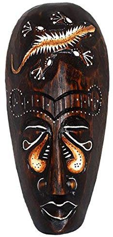 Woru Maske bemalt 20 cm, Holz-Maske aus Bali, Wandmaske