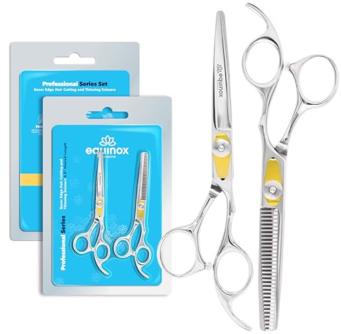 Equinox Set di forbici professionali per taglio e sfoltimento dei capelli, da barbiere, 16,5 cm, per uomo/donna/bambini/salone e casa