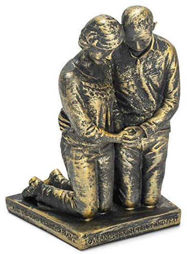 Dicksons Praying Husband and Wife 5 inch Grey Resin Stone Table Figurine