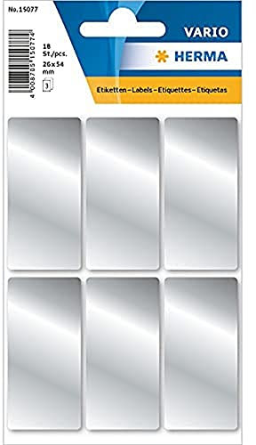 HERMA 15077 Vielzweck-Etiketten silber, 18 Stück, 26 x 54 mm, 6 pro Bogen, selbstklebend, Haushaltsetiketten zum Beschriften für Kalender Planer, glänzend, blanko Papier Klebeetiketten Aufkleber