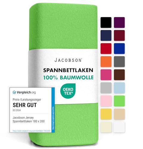 Jacobson Jersey Spannbettlaken Spannbetttuch Baumwolle Bettlaken (140x200-160x200 cm, Apfelgrün)