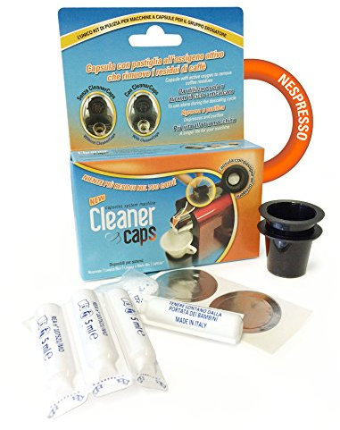 CleanerCaps Pulizia Macchina Caffè, Kit Doppia Azione - Compatibile con Nespresso - 2 Capsule Detergenti e 4 Decalcificanti Liquido - Pulizia Interna non Corrosiva, Facile e Automatica