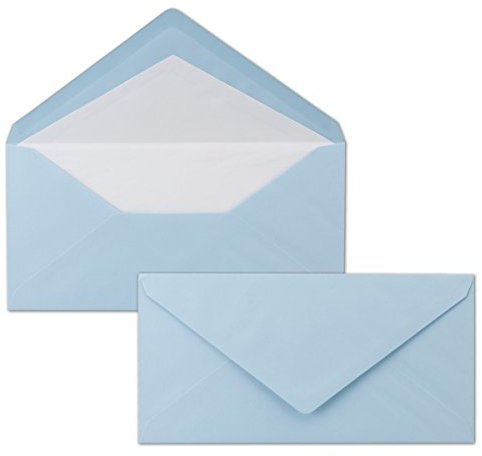 50 x DIN Lang Briefumschläge - Blau mit weißem Seidenfutter - 11x22 cm - 80 g/m² - ideal für Einladungen, Weihnachtskarten, Glückwunschkarten aus der Serie Farbenfroh