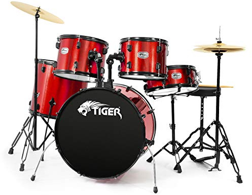 Tiger DKT28-RD Full Size Acoustic Drum 22 Bass Drum Kit - Red