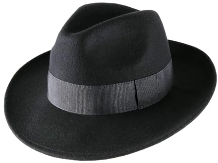 Classic Italy - Chapeau Fedora Pliable, imperméable, Large Bord, Homme ou Femme Classic Fedora - Taille 58 cm - Noir