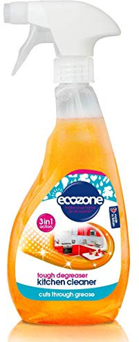 EcoZone Tough Degreaser Kitchen Cleaner Spray, 2-in-1 Eco Friendly Vegan Universal Plant-Based Cleaning for Hobs, Worktops, Splashbacks & More, Cleans Degreases & Sanitises, Citrus Burst Scent (500ml)