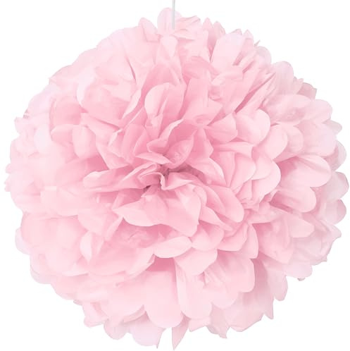 Lovely Pink Solid Hanging Tissue Pom Poms - 16 (Pack of 12) - Elegant & Versatile Decor - Perfect for Weddings, Baby Showers, Parties & Events