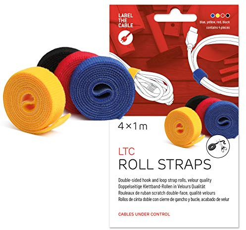 ROLL STRAPS – Klettband beidseitig & zuschneidbar 4x1m x 16mm Bunt – Kabelbinder Klett für Kabelmanagement, Werkstatt, DIY & Pflanzenbinder – Klettbandrolle wiederverwendbar mit starker Kletthaftung