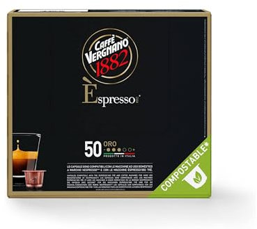 Caffè Vergnano 1882 - 50 Capsule Caffè Compostabili e Compatibili con Nespresso, Oro - Pack da 50 capsule