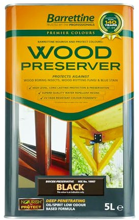 Barrettine Wood Preserver (Black, 5L) - UV Fade Resistant, Durable & Water Repellent Premier Wood Preserver, Deep Penetrating, Low Odour & Oil Based, Suitable for Outdoor & Indoor Use