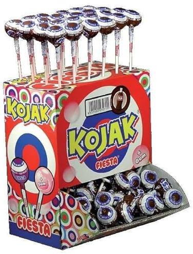 Sucette Kojak fourrée Bubble gum Cola. Sachet de 100 Pièces