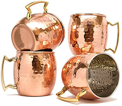 Terashopee Copper Mug for Moscow Mules 560 ML / 18 oz - Set of 4, Inside Nickle Hammered