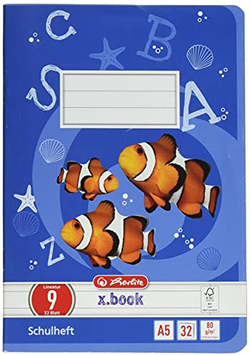 Herlitz Heft A5 linjerat 09, träfritt papper, linjerat med marginal, 80 g/m², 32 ark, vit