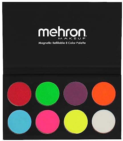 Mehron Makeup Paradise FX Neon UV Glow 8 Color Palette | Magnetic Refillable Special Effects Paint Palette | Professional Water Activated Paint for Raves, Costumes, SFX, Halloween, & Cosplay