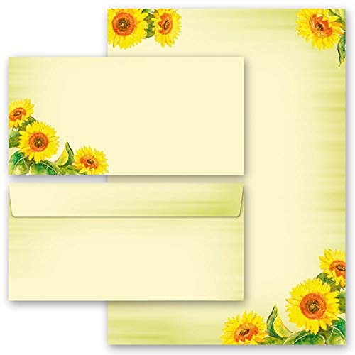 Stationery-Sets Summer Motif Flowers & Petals, Sunflowers 50 Sheets of Stationery Paper + 50 Matching envelopes DIN Long windowless | Paper-Media