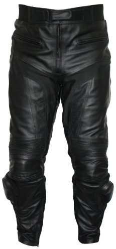 German Wear, Herren Motorradhose Motorrad Biker Lederhose Schwarz, Größe:54